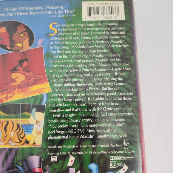 Walt Disney Aladdin VHS Movie Classic Clamshell 1993 Pre-Owned Not Tested - Picture 9 of 9